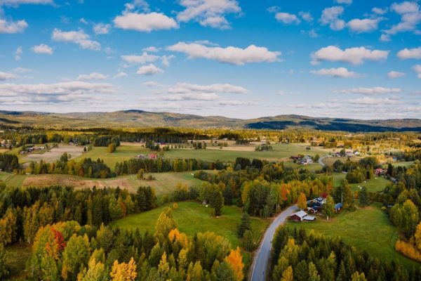 An aerial shot of the Swedish countryside around Stöde