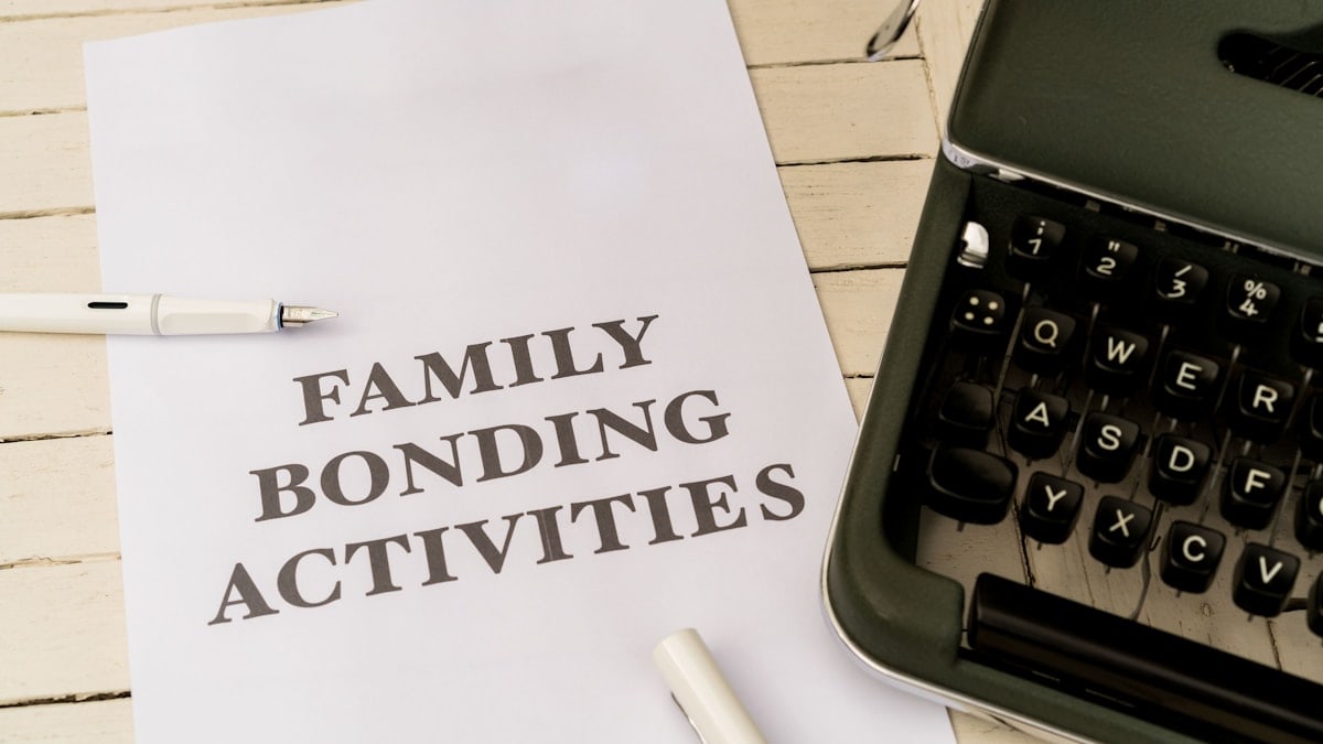 a family bonding activity on a piece of paper next to a typewriter